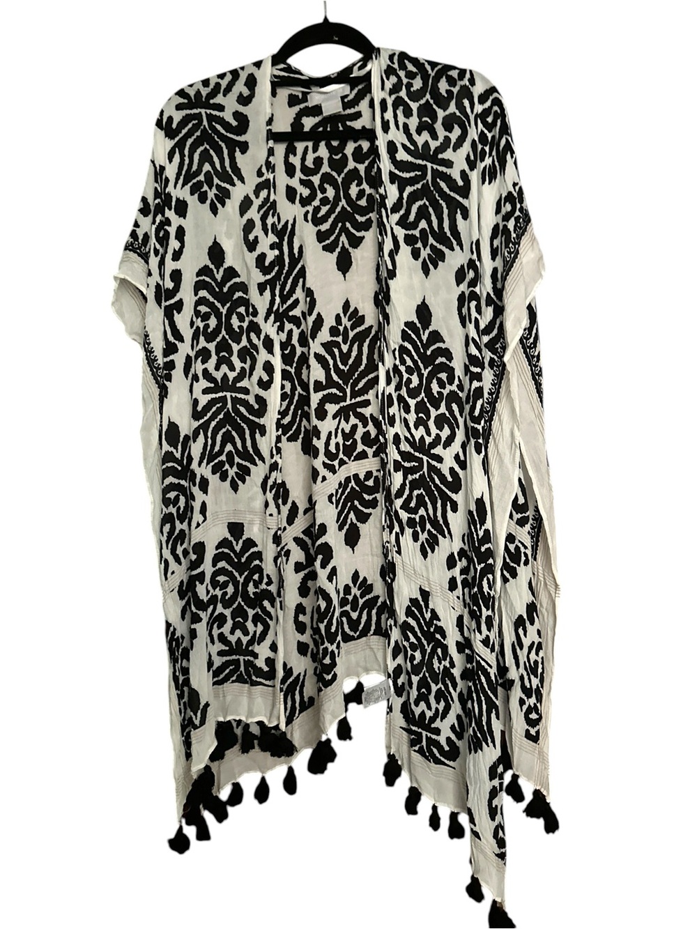 Nordstrom Black White Damask Kimono Tassel Duster Cover Up One Size
